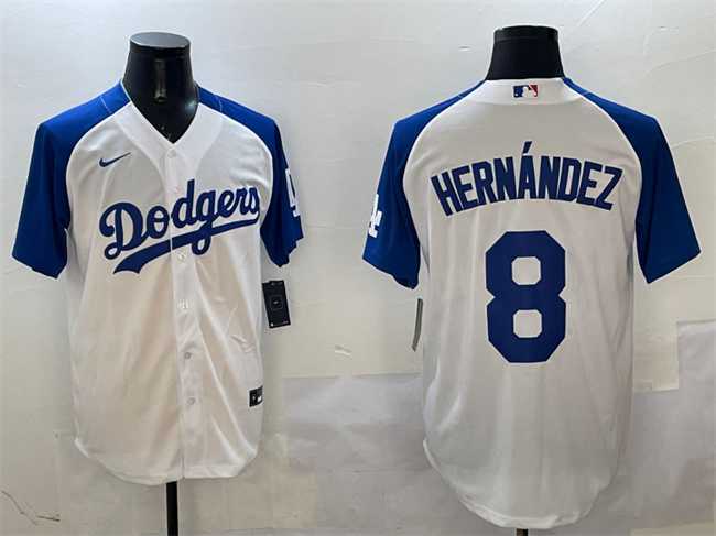 Men%27s Los Angeles Dodgers #8 Enrique Hernandez White Blue Cool Base Stitched Jersey->los angeles dodgers->MLB Jersey